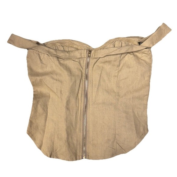 Stone Linen Draped Bardot Corset US Size 4 Scandinavian Minimalist Old Money - Picture 3 of 7